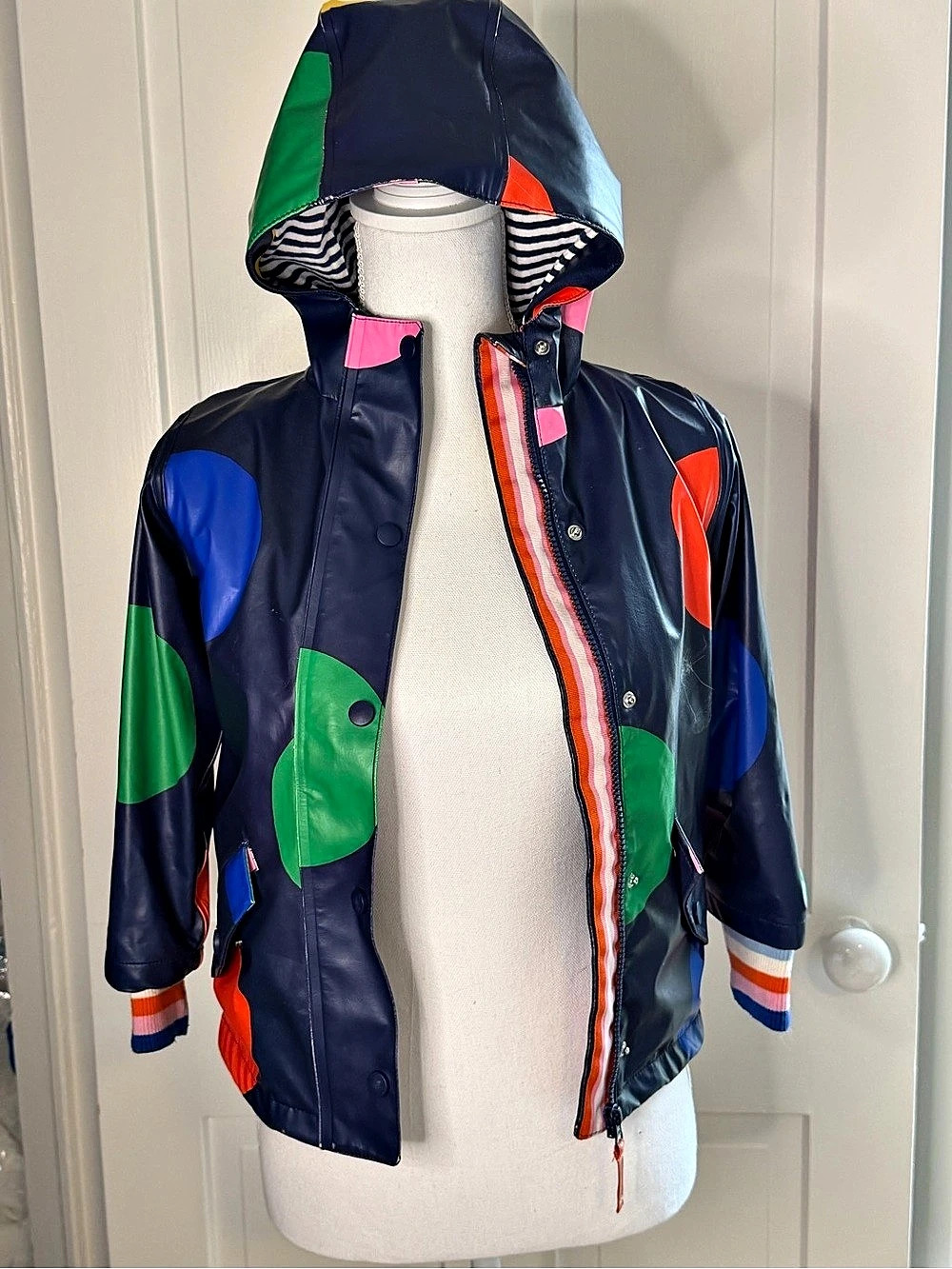 Mini Boden Girls Color Block Rain Jacket Size 5-6Y - Picture 3 of 4